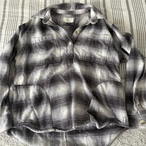 AE Oversized Plaid Button Pullover Shirt